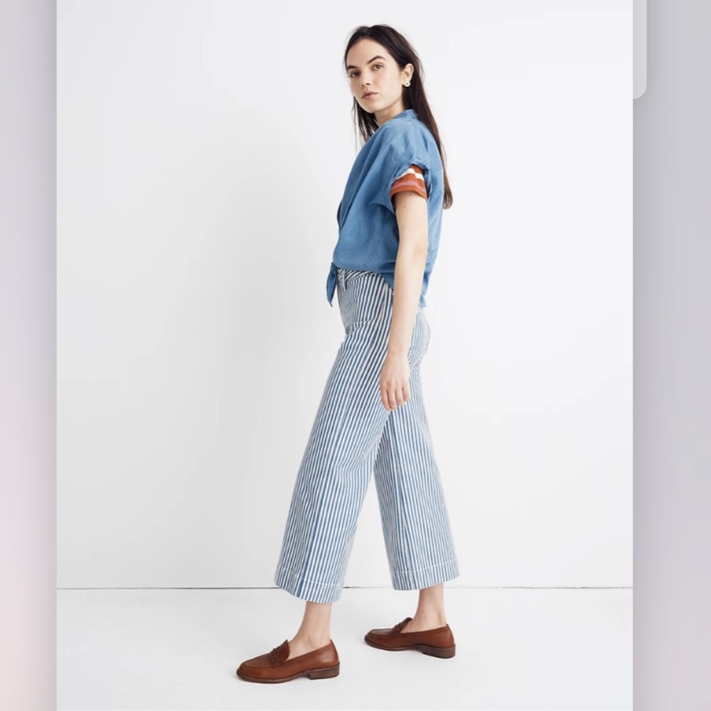 Madewell Tall Emmett Wide-Leg Crop Pants in Herringbone Railroad Stripe
